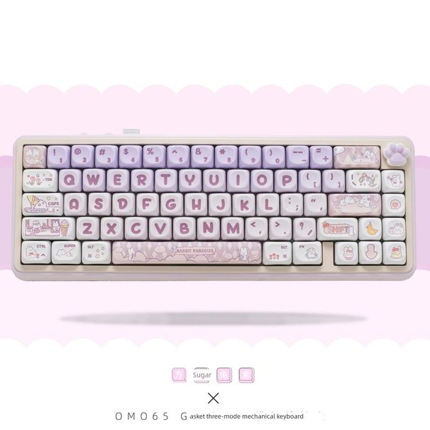 Omo65 Dräi-Modi Kabellos RGB Bluetooth Nical Tastatur Büro Mahjong Sound Hot Plug Dichtung personaliséiert Kit_voghion.com