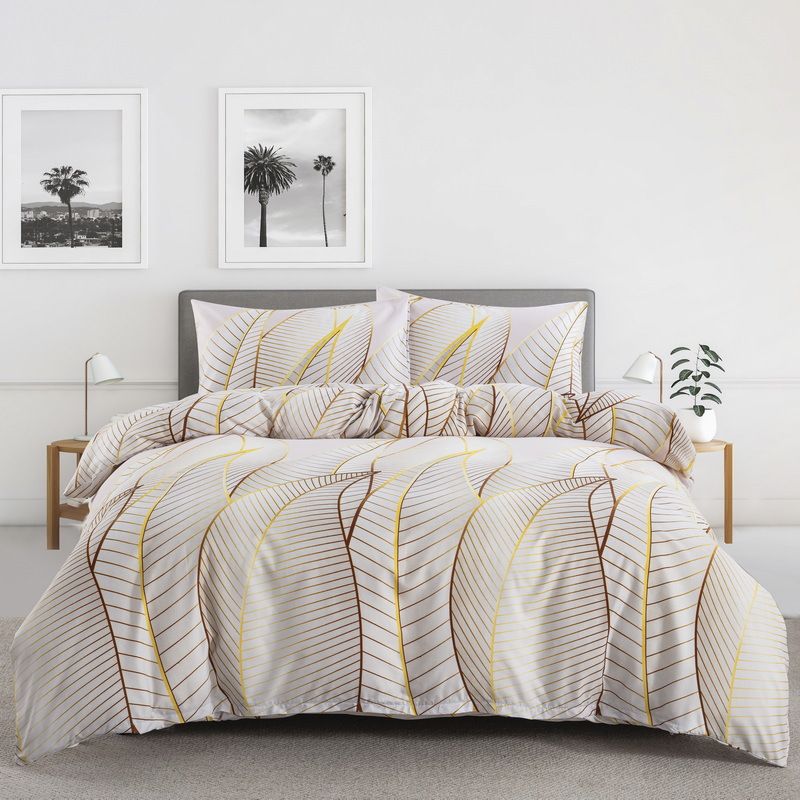 Soft Fiber Golden Leaf Bohemian Quilt Cover Home Textile Bedding Three Piece Set_voghion.com