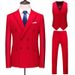 Men's Clothing large size suit three piece double breasted solid color hollow business casual suit_voghion.com