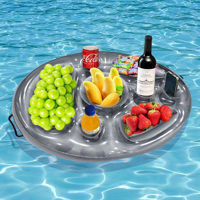 Inflatable Floating Thickened PVC Cooler & Drink Holder (Multi-Functional Design Fits 6 Cups + Ice Compartment Includes Repair Kit & Anchor Rope)​​_voghion.com
