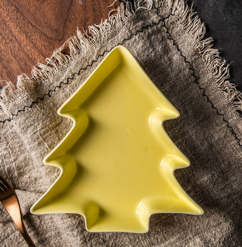 Christmas tree plate, Nordic style irregular small luxury matte glazed plate, breakfast tableware, Western food plate, creative ceramic plate_voghion.com