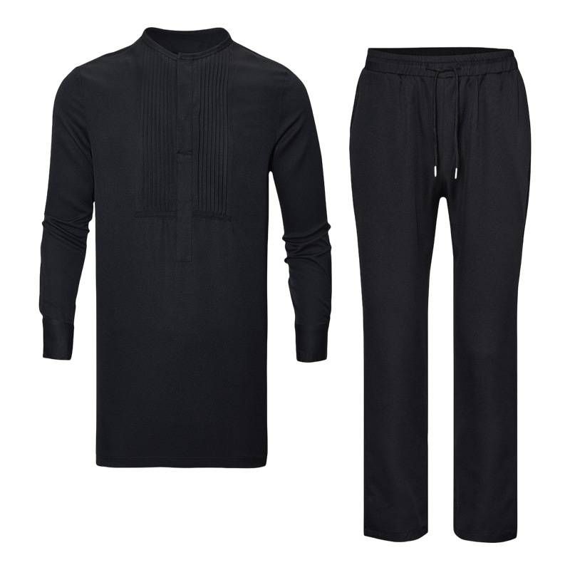 Men's Clothing men's suit hot selling two piece suit black pleated fashion casual all match_voghion.com
