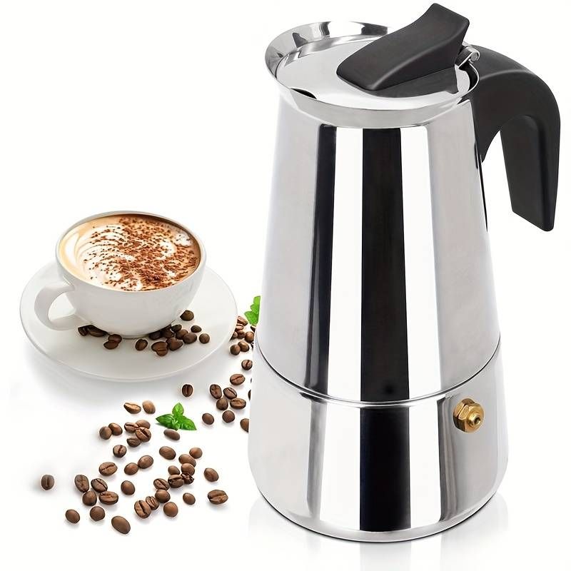 1pc Edelstahl Kaffeekanne, Mokka Espresso Latte Permeat Ofen, Kaffeemaschine Topf Permeat Getränke Werkzeug_voghion.com