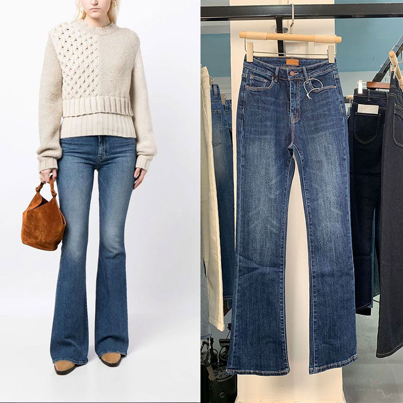 Abbigliamento donna autunno nuovo MO svasato blu jeans per donna vita alta snellente versatile pantaloni elasticizzati_voghion.com