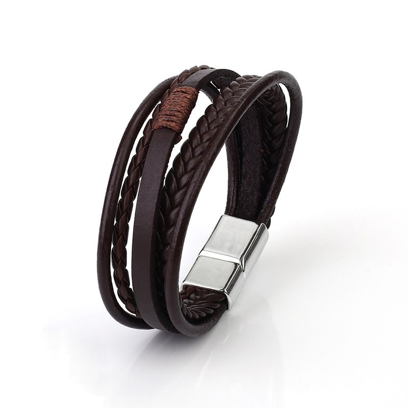 Bracciale in pelle PU intrecciata con corda, stile etnico, con chiusura magnetica, in lega, per uomo e temperamento_voghion.com