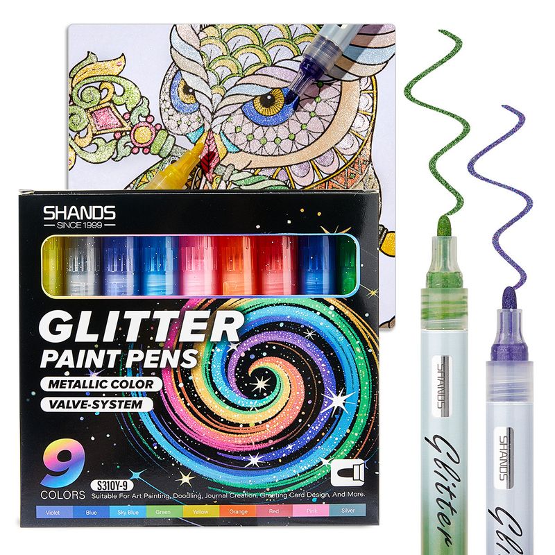 S310 Glitzer-Acrylmarker-Set – 9 leuchtende Farben, schnelltrocknend, ungiftig, perfekt für DIY-Kunst, Hervorhebungen und kreative Projekte​_voghion.com