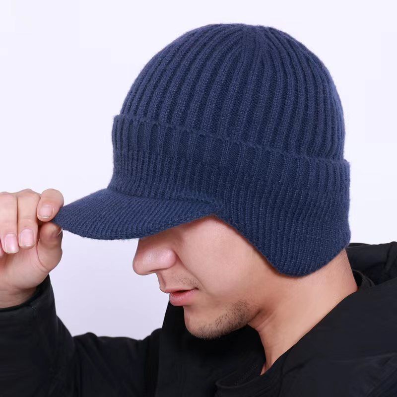 Hats Men's ear protection hat Autumn/winter knitted hat cashmere warm and fleece thick woolen hat_voghion.com