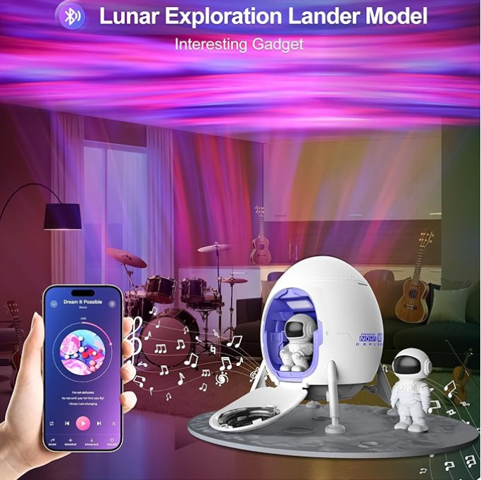Galaxieprojektor mit Nordlichteffekt – Projektor und Nachtlicht, Stromversorgung über USB, Fernbedienung und Timer, Bluetooth-Lautsprecher – mit weißem Rauschen_voghion.com