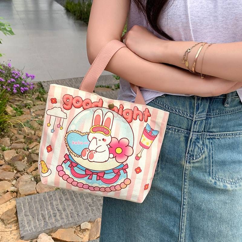 Canvas Bag Female 2025 New Handbag Cloth Bag College Students Work Lunch Box Bag Small Bag Handbag_voghion.com