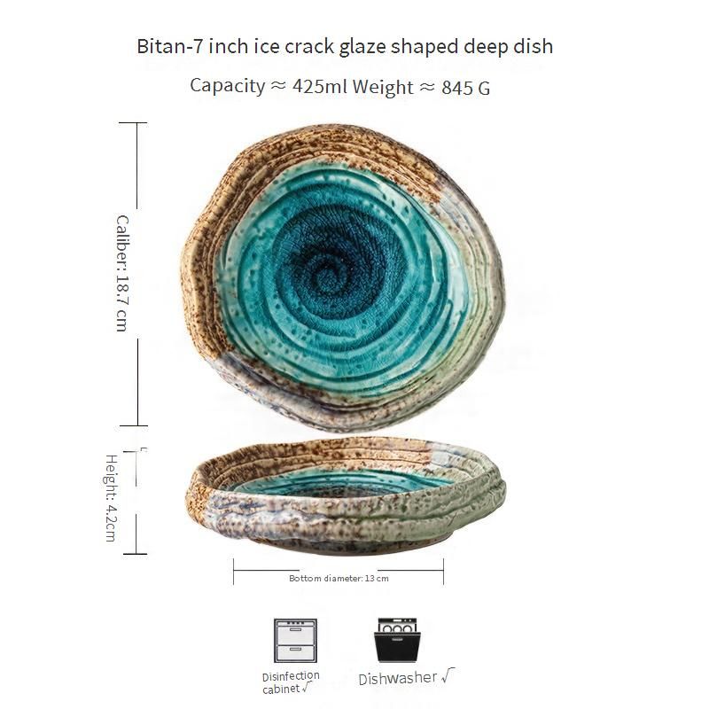7 Zoll Bitan Ice Crack Glasur Gewinde Spezialform Salatteller Retro Keramik Teller Hotel Speiseteller_voghion.com