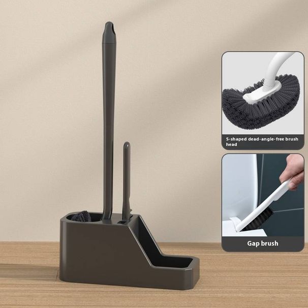 Set scopino WC grigio canna di fucile e bianco - Kit di pulizia in alluminio spaziale da parete con setole angolate, pulitore per fessure e supporto, installazione senza trapano_voghion.com