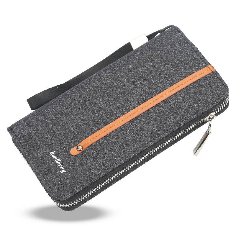 Herren Geldbörse Lange Baellerry Canvas Reißverschluss Geldbörse Retro Casual Multi-Card Riemen Clutch_voghion.com