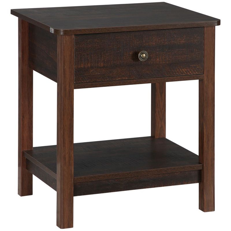 HOMCOM End Table With Drawer, Side Table With Top And Bottom Shelf For Small Spaces, Dark Brown_voghion.com