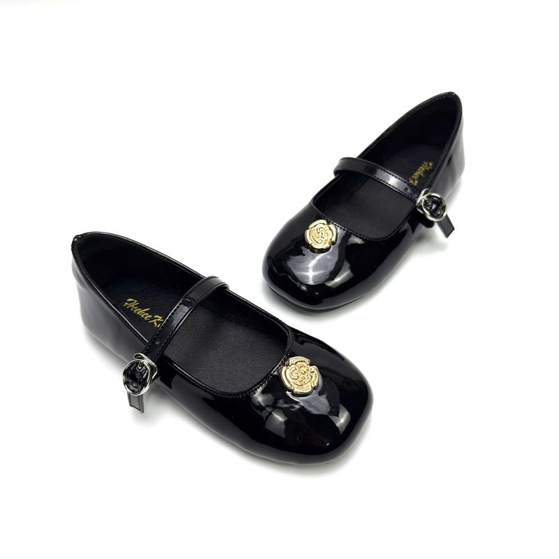 Kids' Shoes Girls Leather Shoes Camellia British Style New Single Strap Casual Shoes Retro Black Leather Shoes Mary Jane Children's Shoes_voghion.com