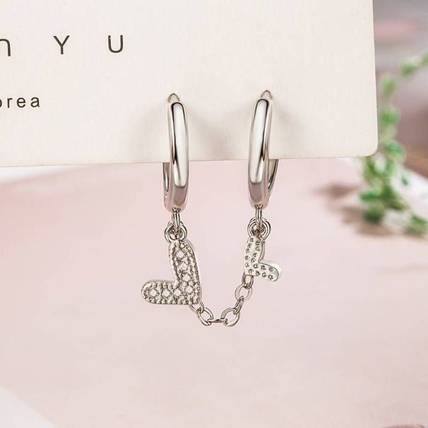 Flash dia double ear hole net red tassel star heart personality design small fresh earrings female trend_voghion.com