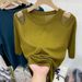 hot selling Design Cutout Open-shoulder Mid-sleeve Thin Knitwear Tshirts Women New Summer Undershirt Top_voghion.com