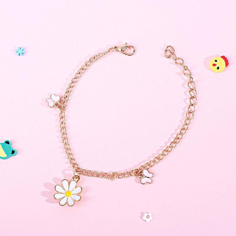 Forest Style Butterfly Daisy Anklet Metal Chain Foot Jewelry Personalized Children's Accessories_voghion.com