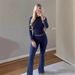 Women's Casual Workout Two-Piece Set Long Sleeve Round Neck Low-Rise Flare Pants Tracksuit Fashion Trends_voghion.com