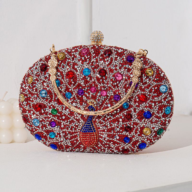 Abito da sera elegante con pavone tempestato di diamanti, borsa a mano, borsa a tracolla piccola, alla moda e versatile_voghion.com