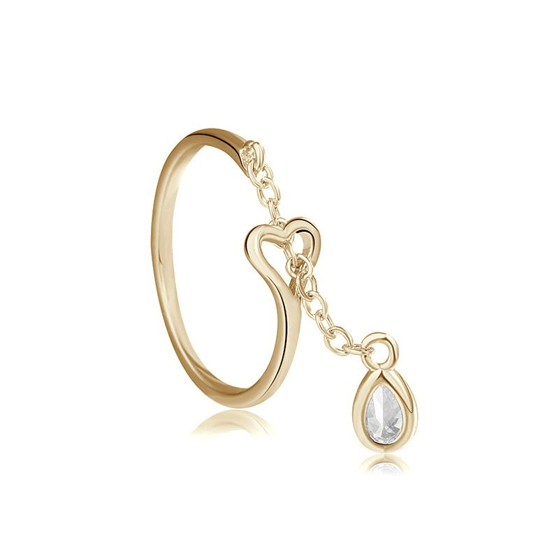 Sterling Sier VENUS Fashion Inlaid Zircon Chain Ring Ladies Small Love Drop Ring Simple Party Jewelry Gift_voghion.com