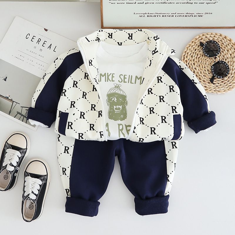 Mutter & Kinder Kinderkleidung JungenNeues Hemd mit Reißverschluss und langen Ärmeln Dreiteiliger Anzug für kleine Jungen Modisch_voghion.com