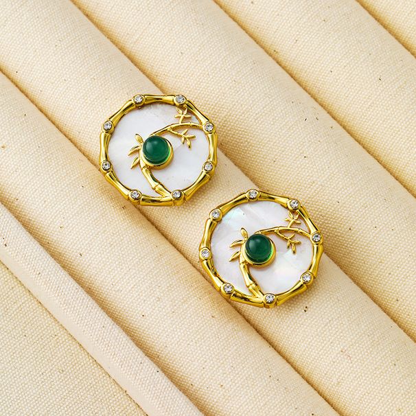 Orecchini a forma di nodo di bambù in stile nazionale, con agata verde Beimu bianco, per donne, con temperamento semplice di alta qualità, per l'autunno_voghion.com