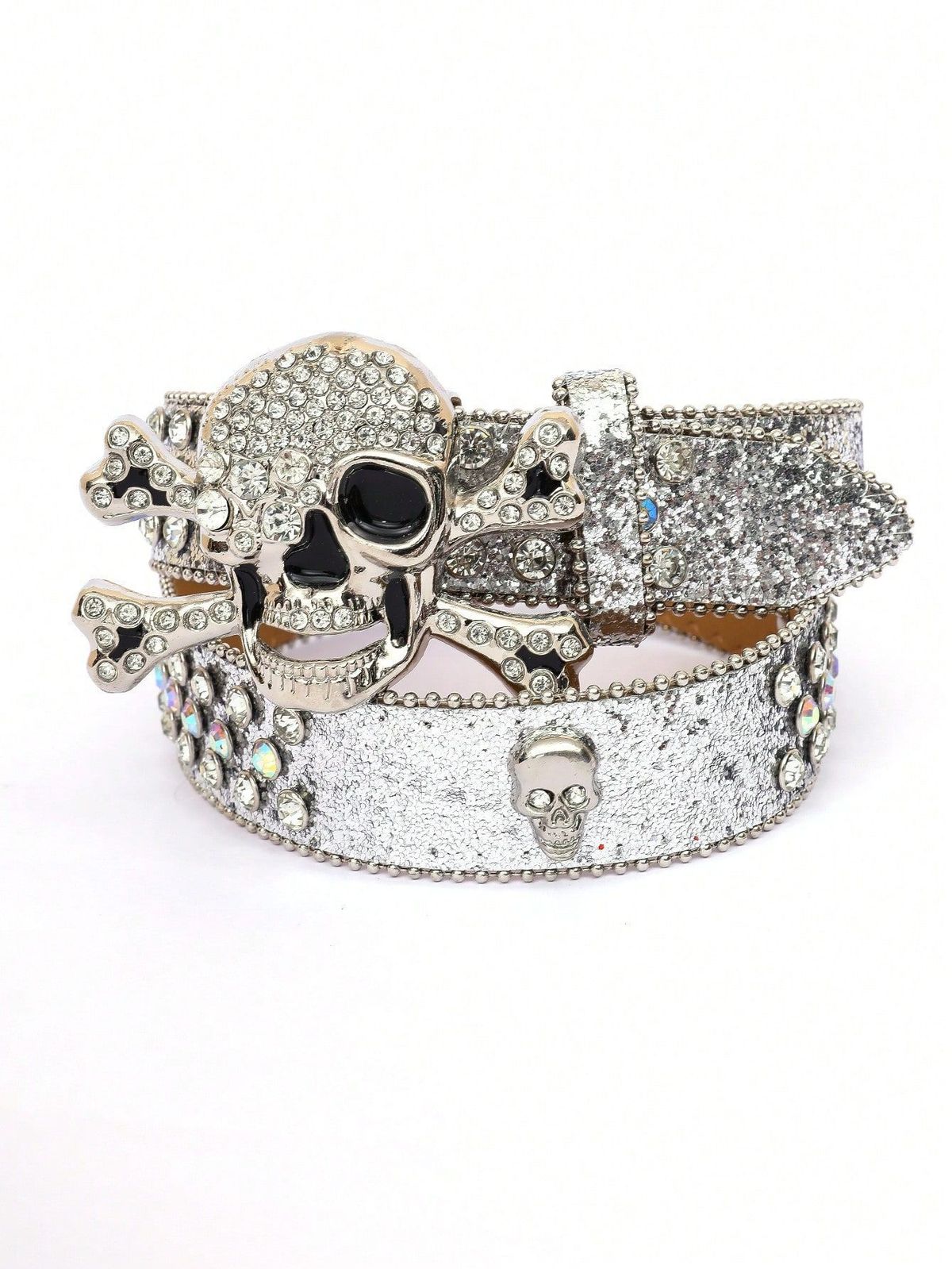 Cintura alla moda con motivo a teschio e strass intarsiati da donna di alta qualità_voghion.com