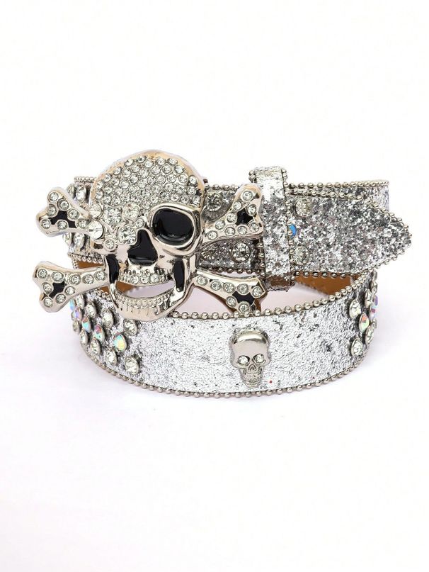 Cintura alla moda con motivo a teschio e strass intarsiati da donna di alta qualità_voghion.com