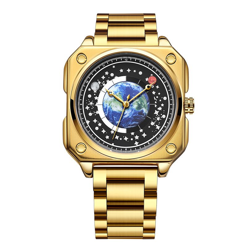 Men's Sport Watch With Luminous Dial, Stainless Steel Band, 30M Water Resistant, Quartz Movement, Blue Planet Design Student Quartz Watch_voghion.com