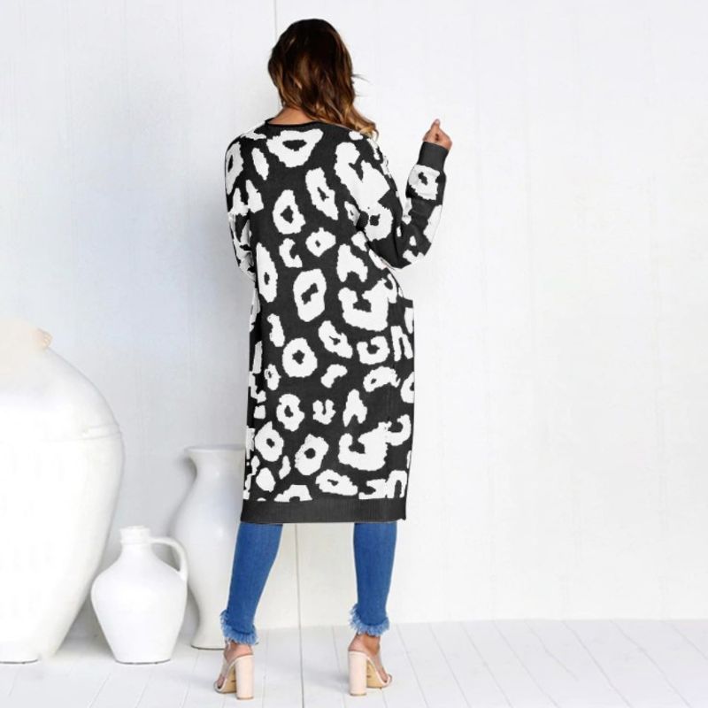Women's clothing Colorful Leopard Print Polka Dot Loose Sweater Jacket Knitted Cardigan_voghion.com