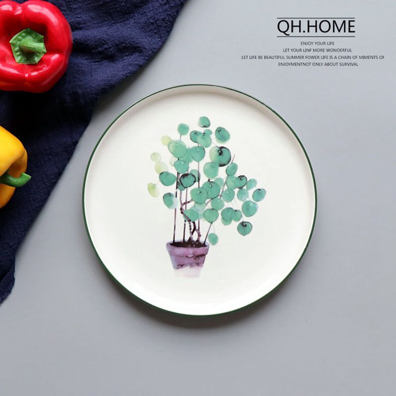 Qianhuiju Nordic Plant Ceramic Tableware Household 8/ 10inch Dish Western Fruit Farah Plates_voghion.com