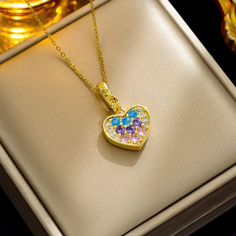 Collier pendentif Love en zircon coloré, style INS polyvalent et tendance, luxe léger et chaîne de clavicule unique_voghion.com