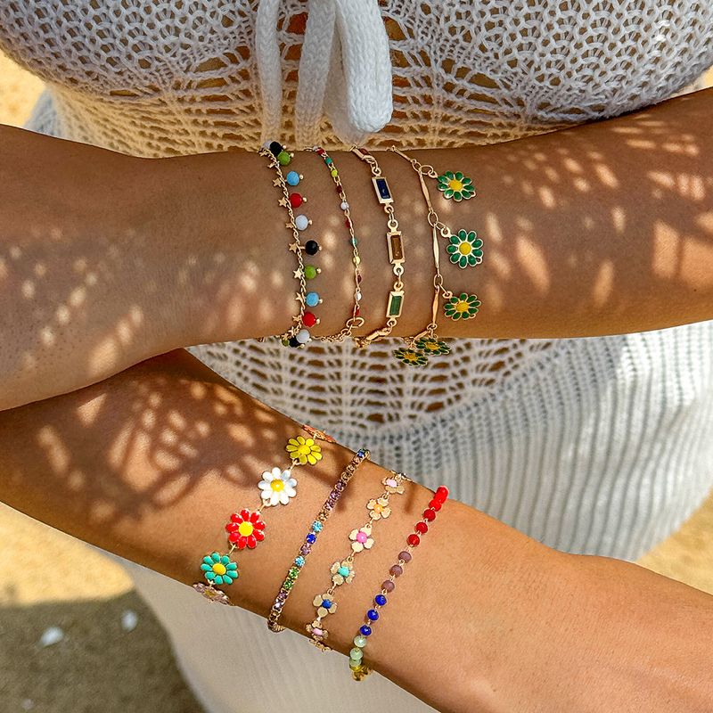 Boho Stacked Bracelets Pastoral Colored Daisies Petals Single Layer Bracelet Geometric Dia Jewelry Women_voghion.com
