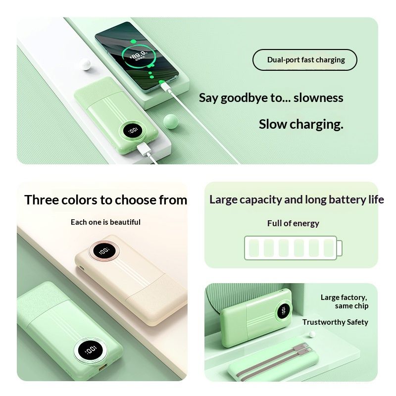 3C gecertificeerde 22,5W snellaadbank met ingebouwde kabel, 20000mAh grote capaciteit, cadeau mobiele voeding met printfunctie_voghion.com