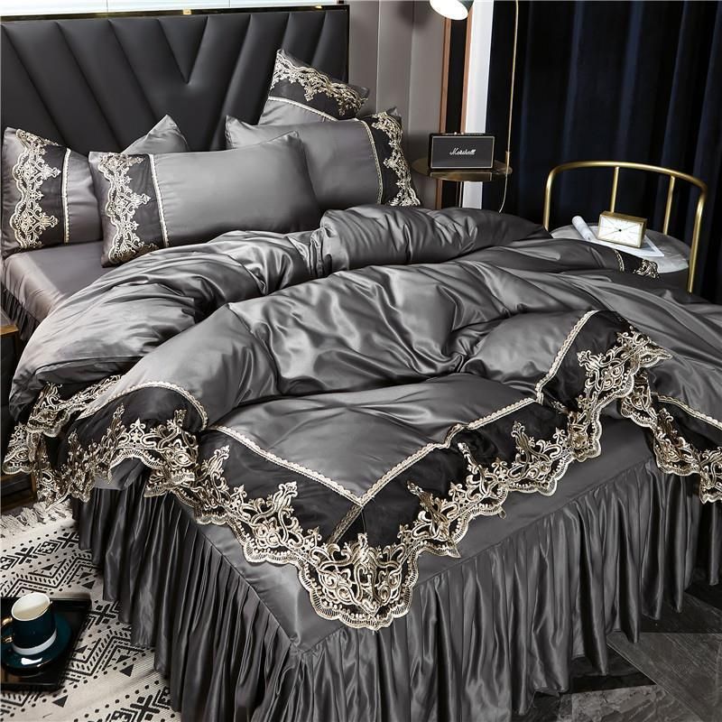 Internet Celebrity Double-Sided Ice Skirt Four-Piece Silky Naked Sleep European Style Summer Duvet Cover Bed Sheet_voghion.com