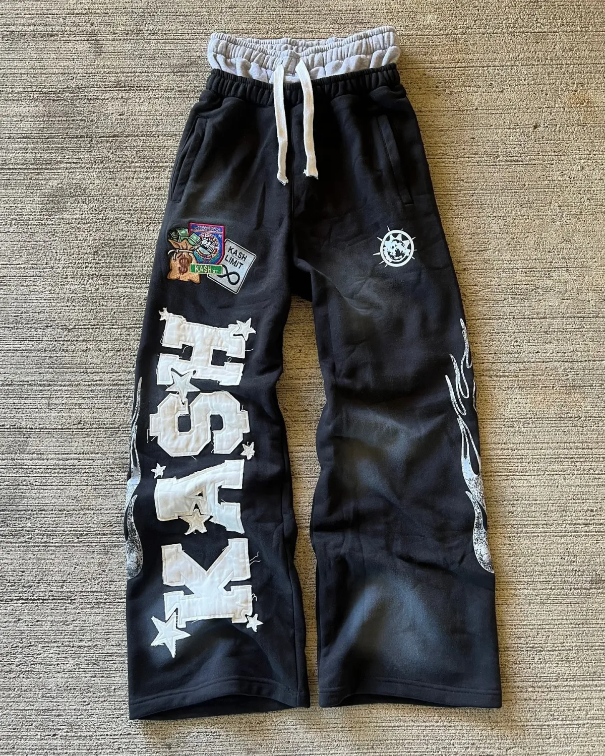 American Sweatpants Y2K Hose Herren Gothic Hip Hop Letter Patch Retro Doppellagiges Design Baggy Elastische Taille Jogging Freizeithose_voghion.com