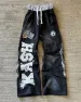 American Sweatpants Y2K Hose Herren Gothic Hip Hop Letter Patch Retro Doppellagiges Design Baggy Elastische Taille Jogging Freizeithose_voghion.com