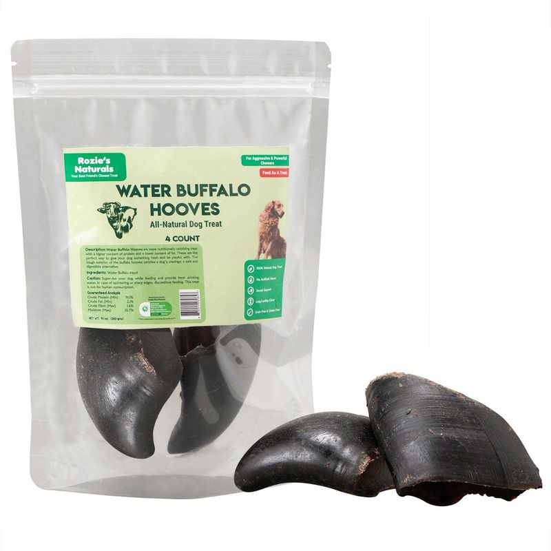 Water Buffalo Hooves-100% Natural;  High Protein;  Long-Lasting;  Grain-Free;  Gluten-Free;  Dog Dental Treat & Chews;  4 COUNT-10 oz_voghion.com