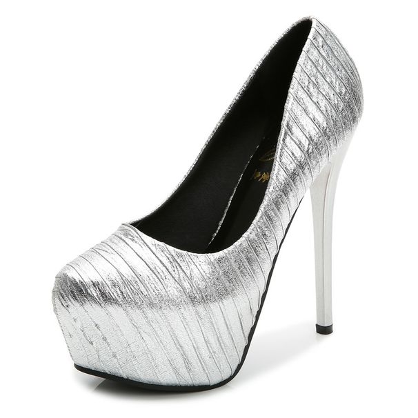 Super Hentian High Thin Heels Round Toe Shallow Mouth Single Waterproof Platform Folded Fabric Women's Shoes Ordering_voghion.com