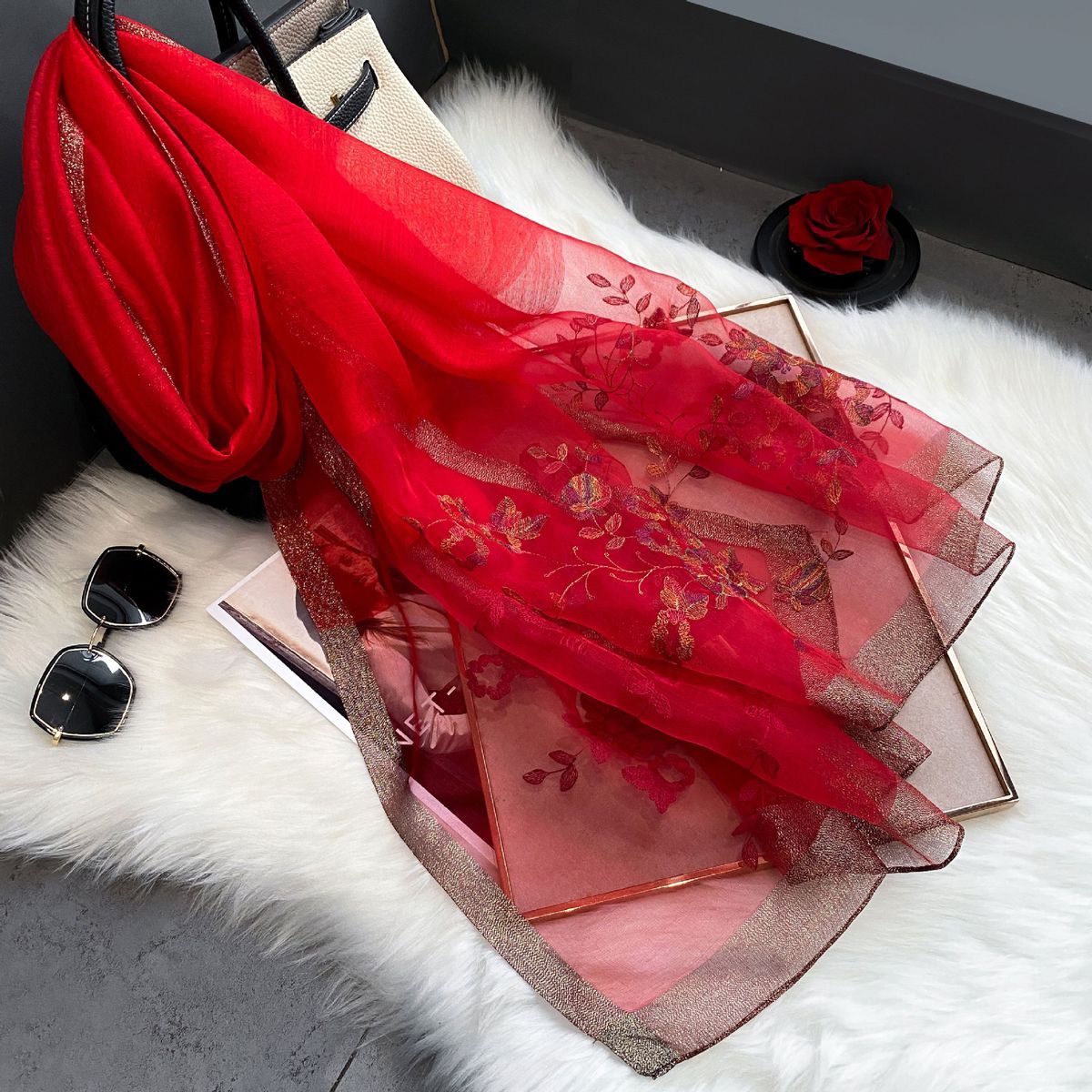 2022 Spring Autumn for Women's Elegant Versatile Wool Blended and Silk Embroidered Scarf_voghion.com