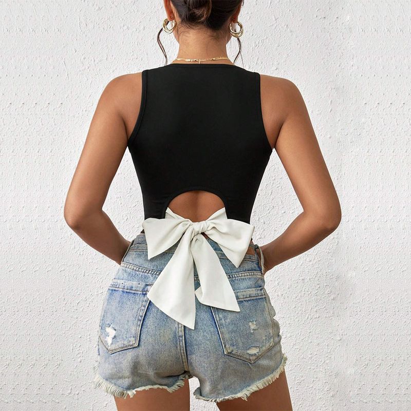 Mini abito da sposa a maniche corte con spalline, da donna, con cravatta a pois, vestibilità regolare, vestibilità slim, con fiocco e tasca. Abbigliamento da donna_voghion.com