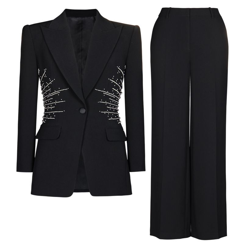 Women's Clothing Spot autumn and winter new Internet celebrity style beaded suit two piece suit temperament women's suit pants suit_voghion.com