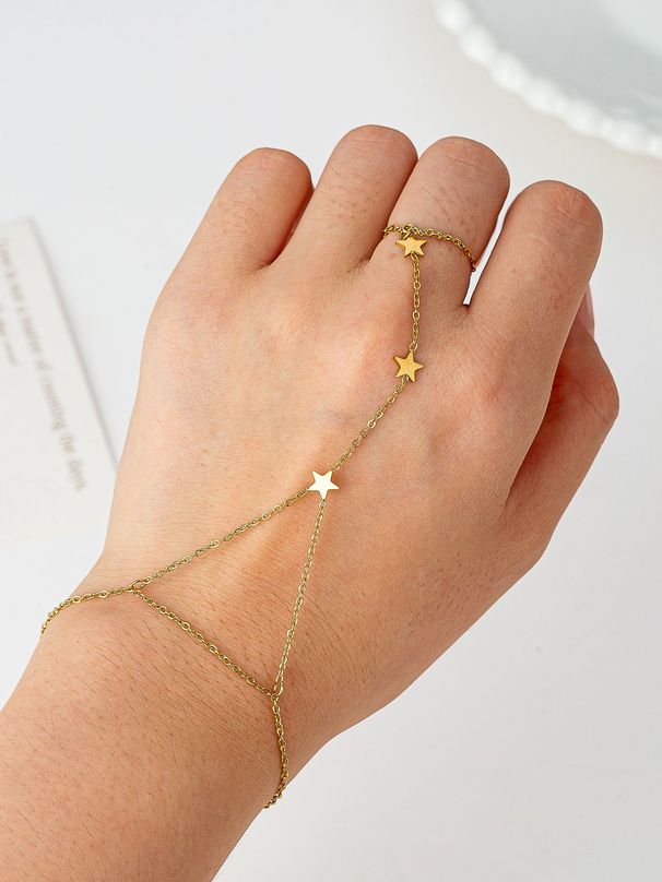 Titanium Electroplated Star Thin Simple Back Finger Ring Chain Daily Casual Stainless Steel Women's_voghion.com