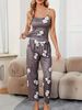 Lässiges und bequemes Sommerpyjama-Set für Damen, zweiteiliges Set mit Blumenträgern_voghion.com