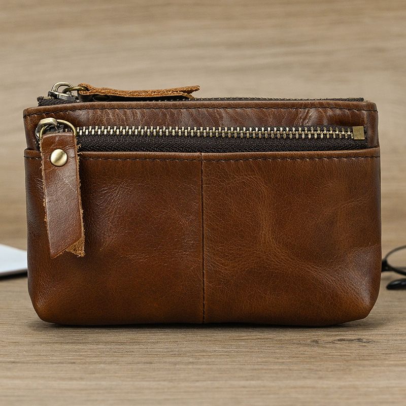 Crazy Horse Purse Men's Genuine Leather With Ring Cowhide Coin Pouch Key Bag_voghion.com
