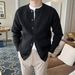Men's Knit Cardigan Sweater - Thick Warm Open Front Coat With Baseball Collar, Soft Breathable Polyester Blend, Relaxed Fit For Business Casual_voghion.com