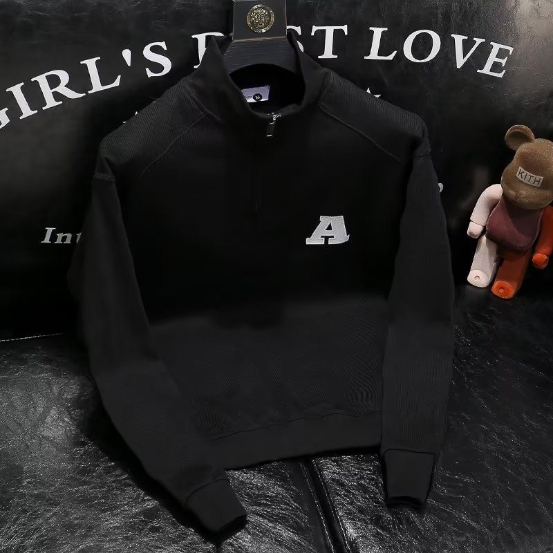 Halv turtleneck broderad bokstavströja Koreansk stil Trendig bottentopp vår och höst Trendigt märke Casual stickad kappa för män_voghion.com