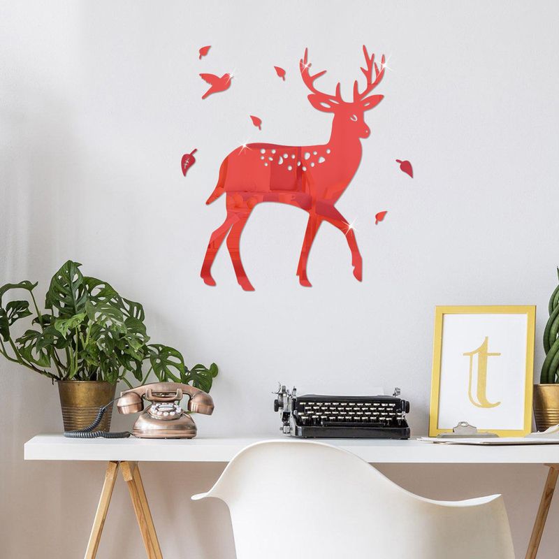 Autocollant de bricolage de miroir acrylique de cerf sika nordique de vente chaude, décoration murale de fond de chambre à coucher de salon auto-adhésive_voghion.com