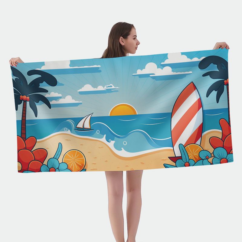 Beach Towel Quick Dry Camping Sports Soft Lightweight Microfiber Towel Gym Travel Towel Sunset Beach Leaves Cartoon Stripes_voghion.com