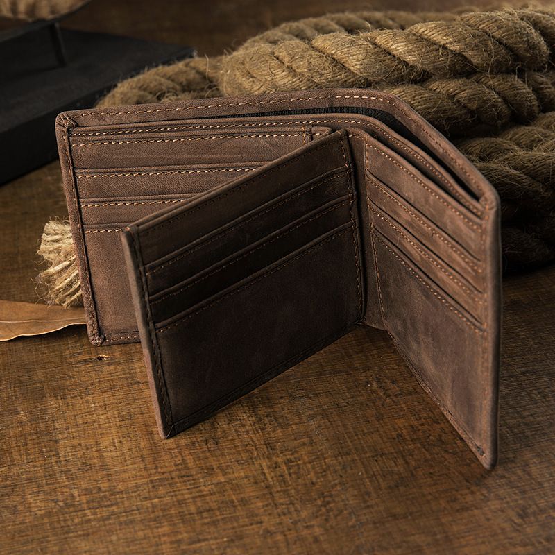 Design Top Layer Rindsleder Herren Kurze Echtleder Geldklammer Horizontal Multi-Card Slot Brieftasche Kartenhalter_voghion.com